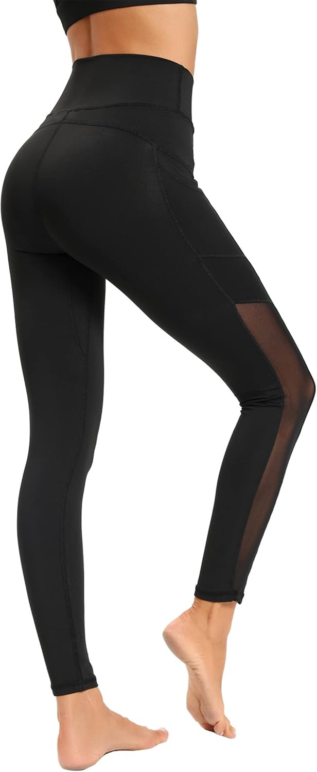 Women Mesh Workout Leggings with Side Pockets Tummy Control Workout Running Leggings High Waist Yoga Pants Women Mesh Workout Leggings with Side Pockets Tummy Control Workout Running Leggings High Waist Yoga Pants