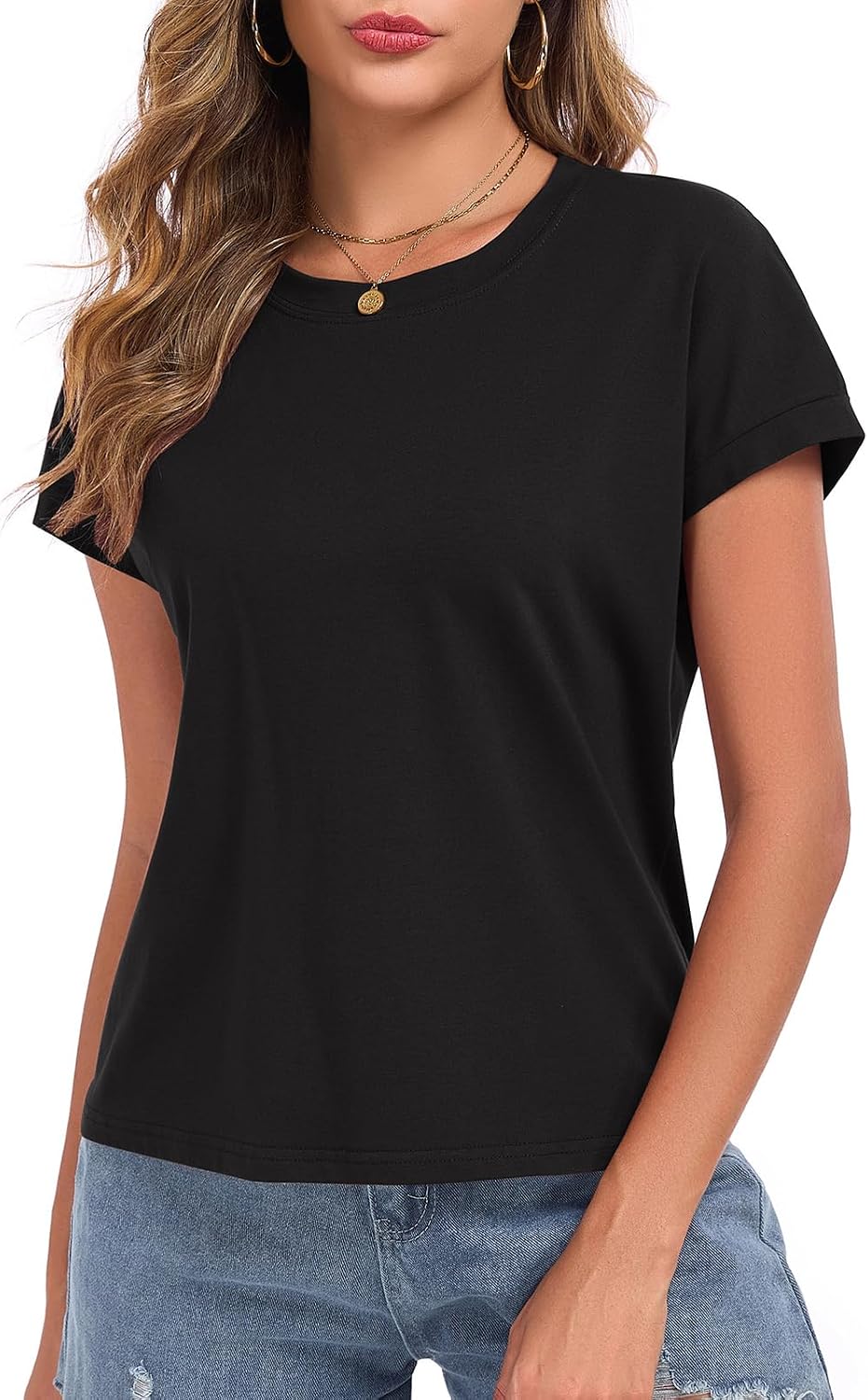 Women Cap Sleeve Crop Tops Cotton Boxy T-Shirts Loose Fit Crewneck Tee Short Sleeves Tank Summer Casual Fashion
