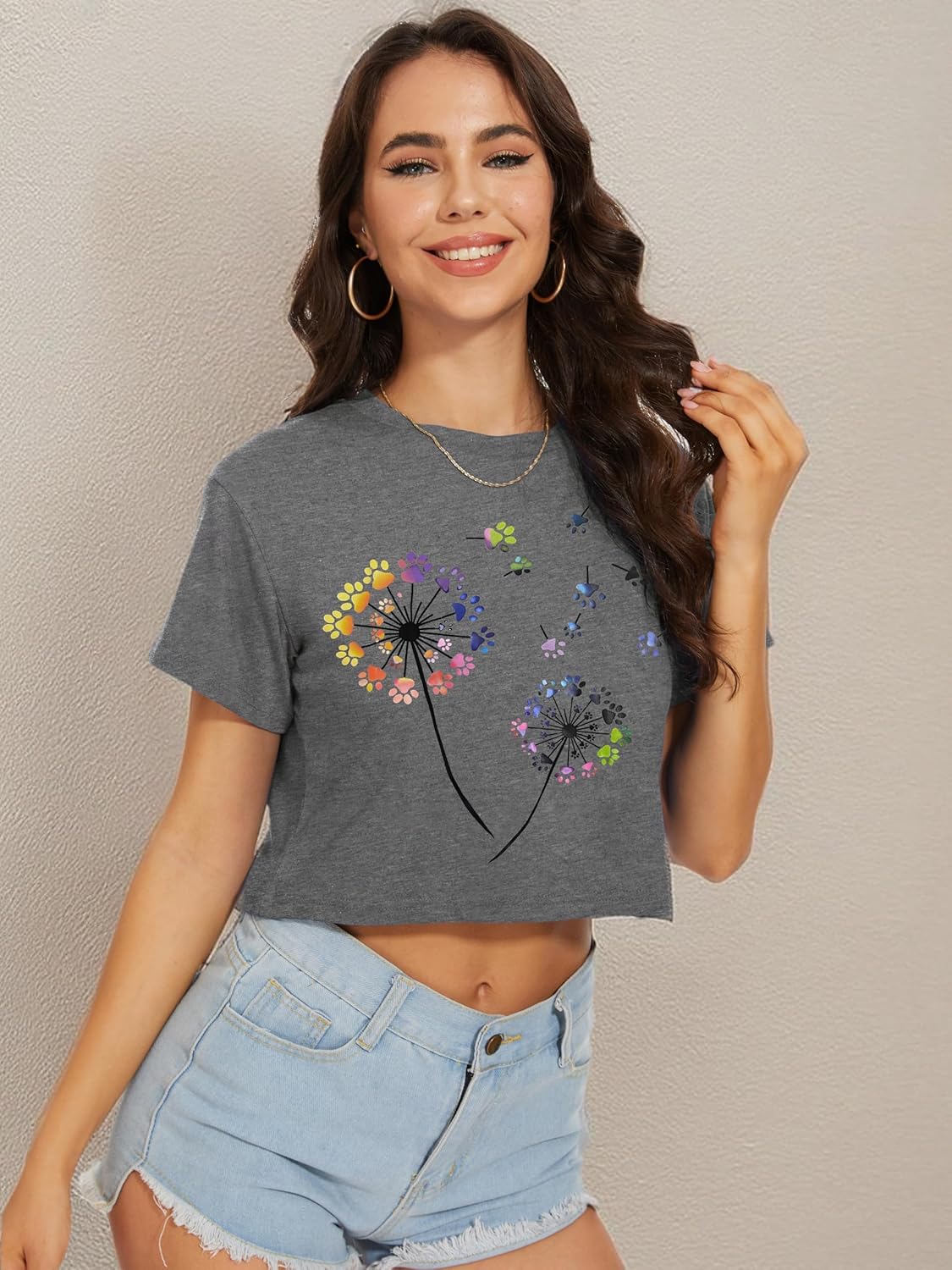 Womens Summer Crop Tops Short Sleeve Round Neck T-Shirts Loose Fit Casual Blouse Womens Summer Crop Tops Short Sleeve Round Neck T-Shirts Loose Fit Casual Blouse
