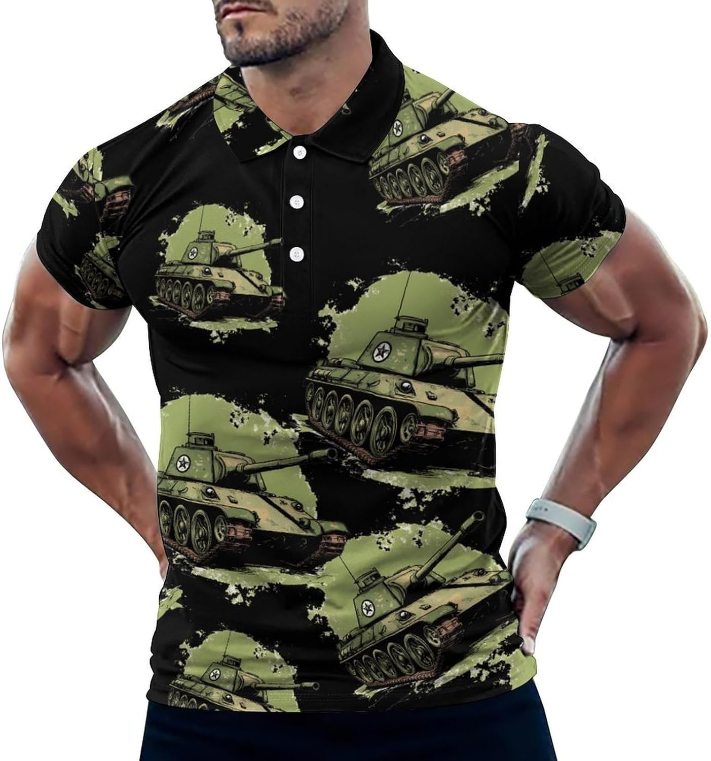 Tank Men's Polo Shirt Golf Summer T-Shirt Tops | three button clousure,collared,short sleeve,quick dry,fashion outfit