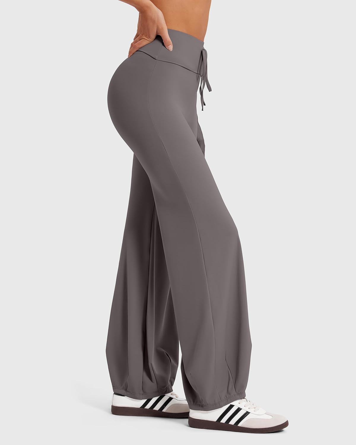 Women Wide Leg Yoga Pants Bubble Hem Fold Over Waist Drawstring Studio Pilates Workout Pants