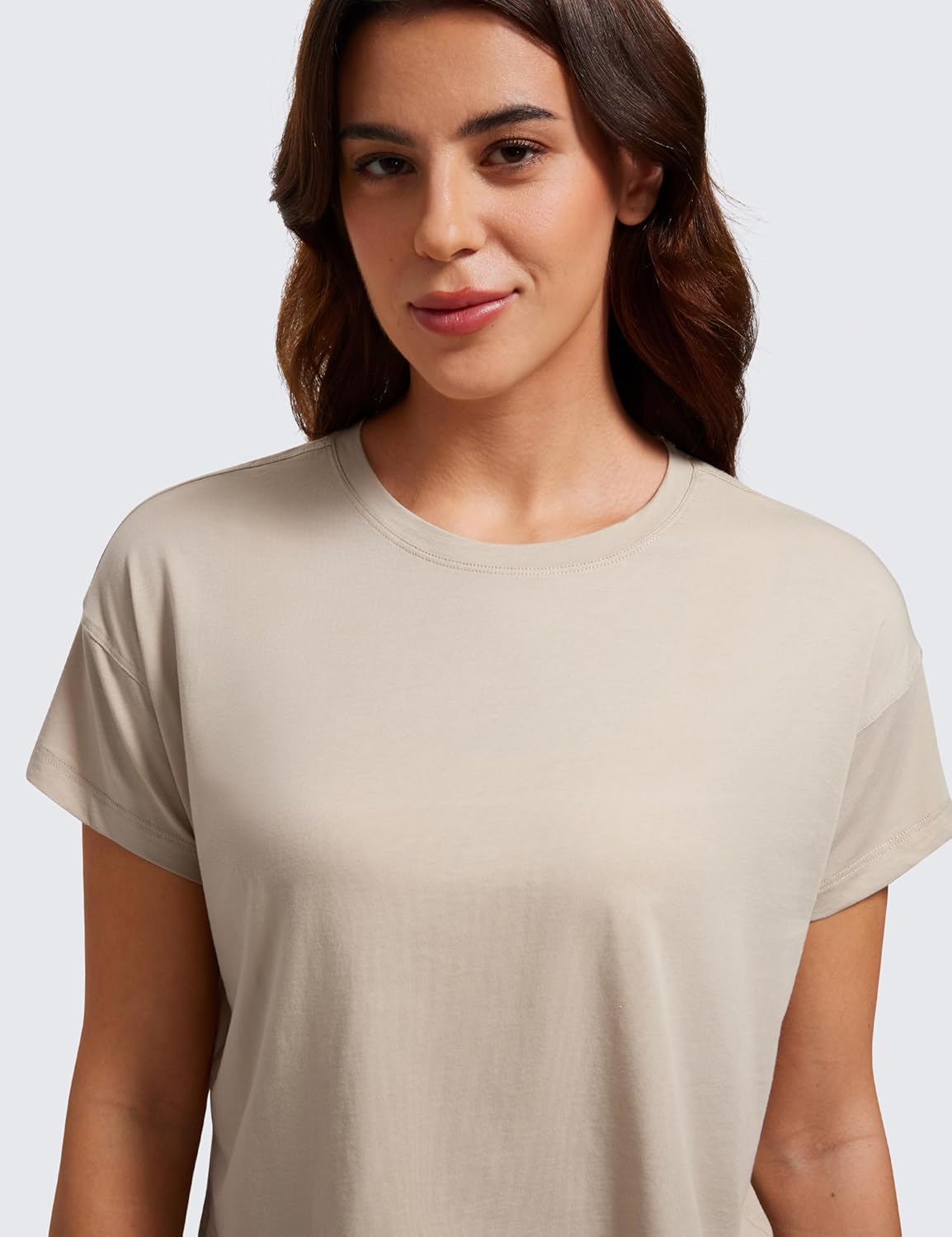 Pima Cotton Relaxed Crop T-Shirts for Women-Workout Athletic Gym Casual Short Sleeve Shirts Loose Crewneck Tops