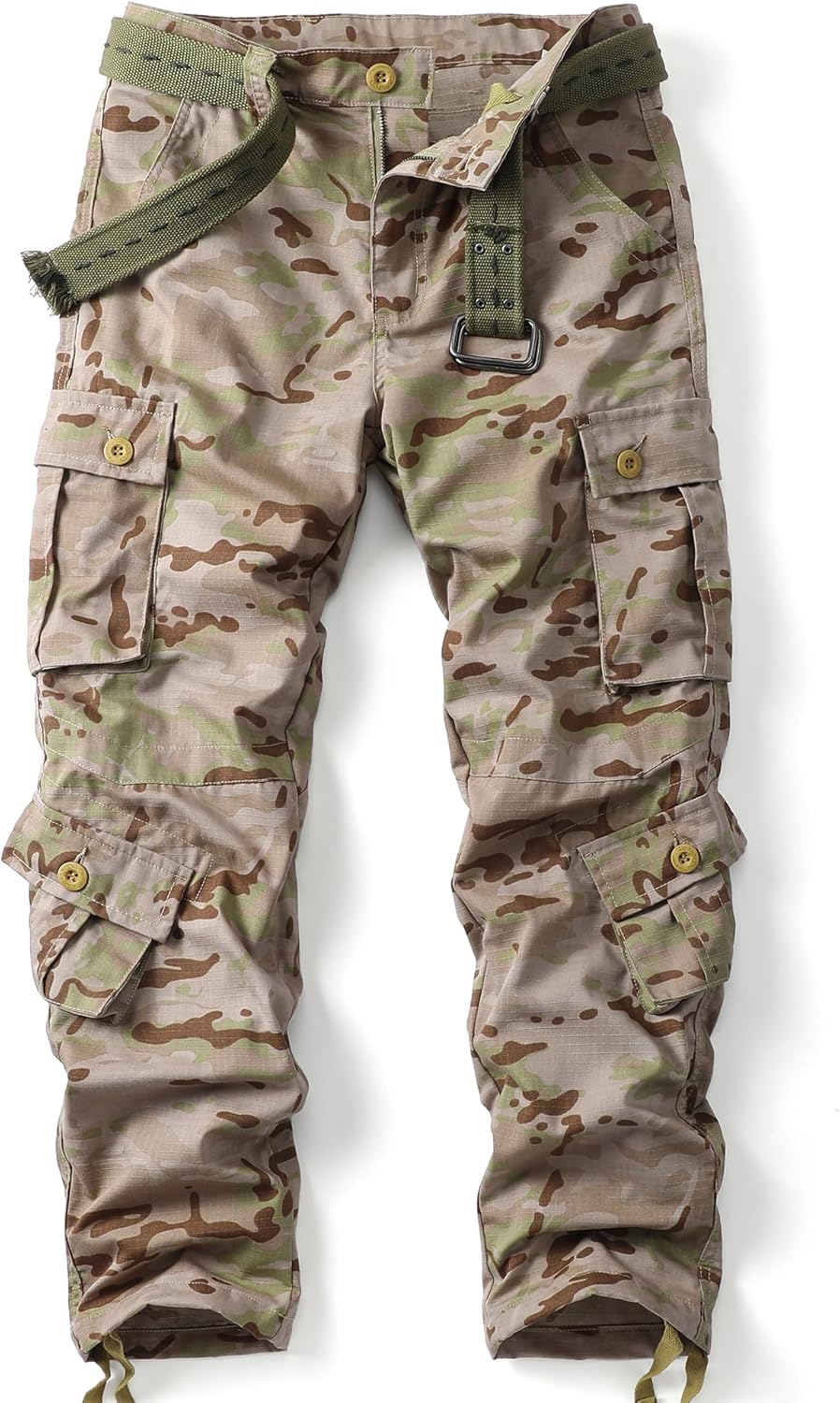 Men's Camo Cargo Work Pants Ripstop Lightweight Wild Army Military BDU Outdoor Trousers with 8 Pocktets No Belt