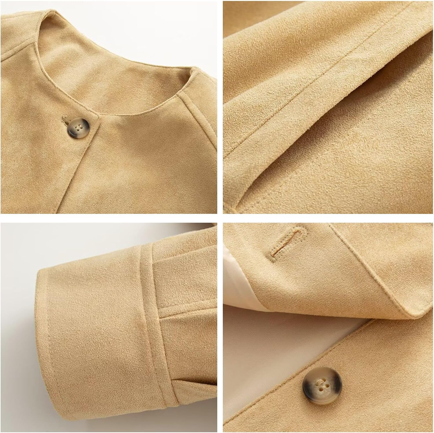 Women's Faux Suede Button Jacket Oversized Gathered Hem Short Length Coat Casual Vintage Outerwear with Pockets Women's Faux Suede Button Jacket Oversized Gathered Hem Short Length Coat Casual Vintage Outerwear with Pockets