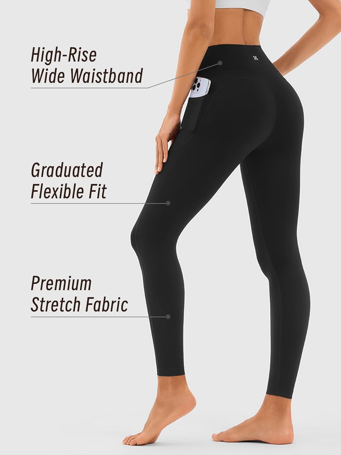 Compression Leggings with Pocket for Women-High Waist Tummy Control Workout Running Yoga Pants Sculpting GYM Fitness