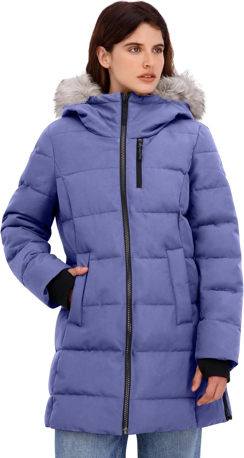 Women's Heavyweight Puffer Jacket-Faux Fur-Lined Hood Wind &amp Water-Resistant Winter Coat