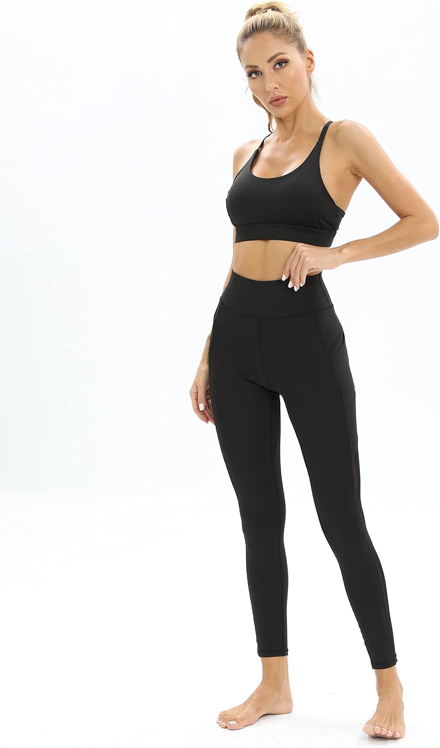 Women Mesh Workout Leggings with Side Pockets Tummy Control Workout Running Leggings High Waist Yoga Pants Women Mesh Workout Leggings with Side Pockets Tummy Control Workout Running Leggings High Waist Yoga Pants