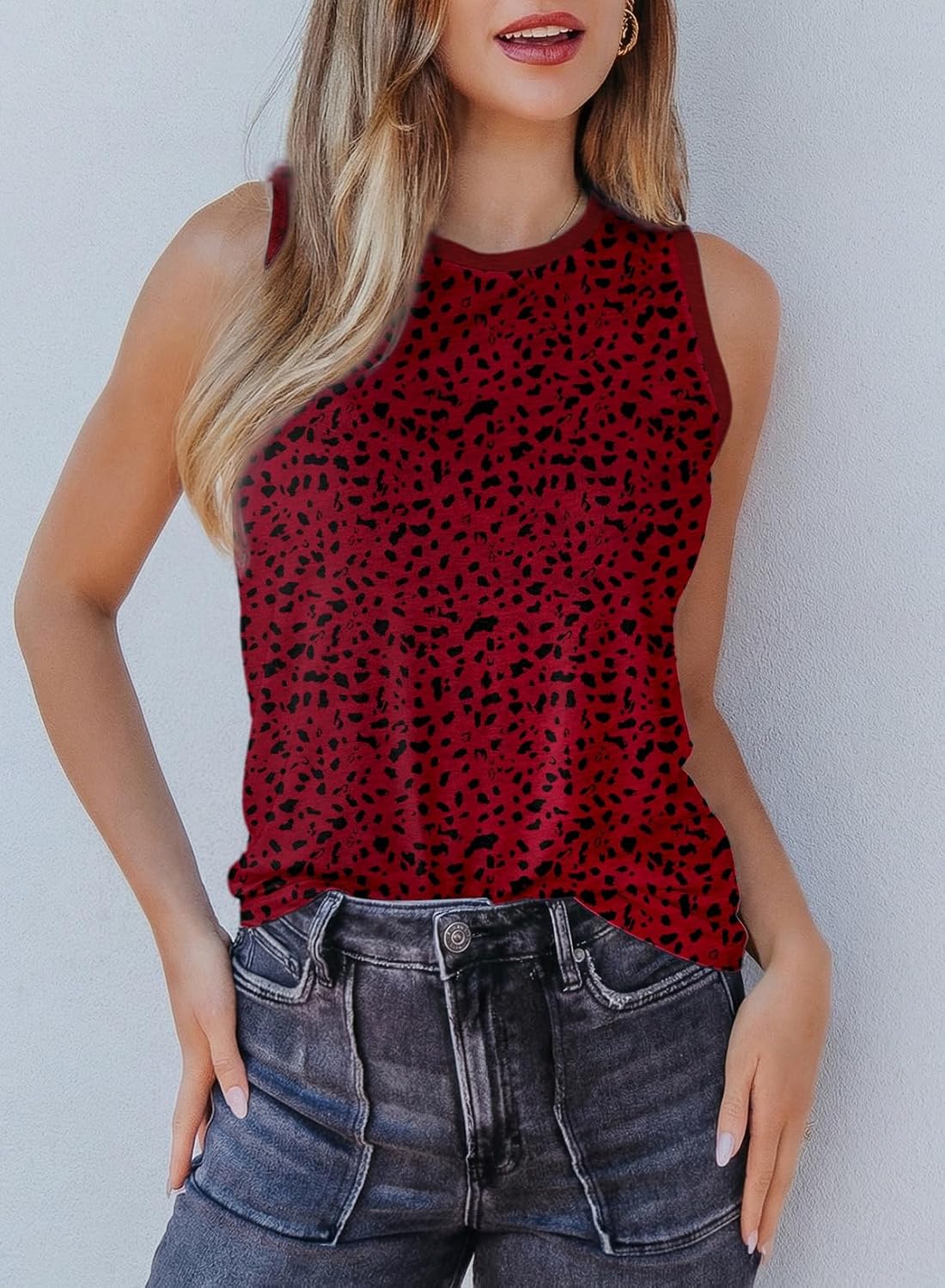 Womens Leopard Print Tank Tops Crewneck Sleeveless Summer Casual T-Shirts Blouses Womens Leopard Print Tank Tops Crewneck Sleeveless Summer Casual T-Shirts Blouses