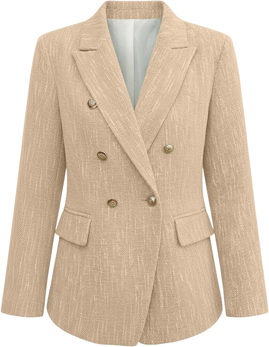 Women's Double Breasted Blazer Slim Fit Long Sleeve Open Front Jacket with Pockets Business Casual Work Suit