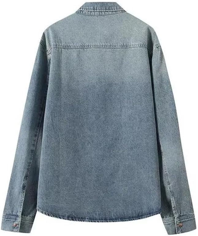 Womens Washed Shirt Jacket Button Up Long Sleeve Layering Top Casual Everyday Style