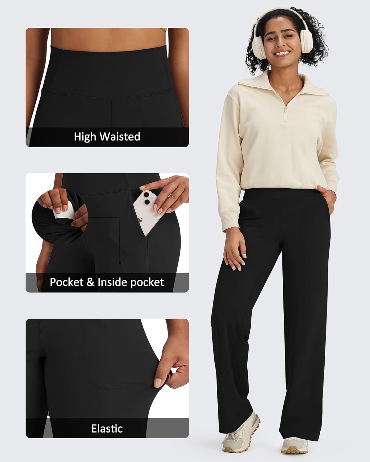 High Stretch Yoga Pants Women Soft High Waisted Casual Wide Leg Pants with Pockets