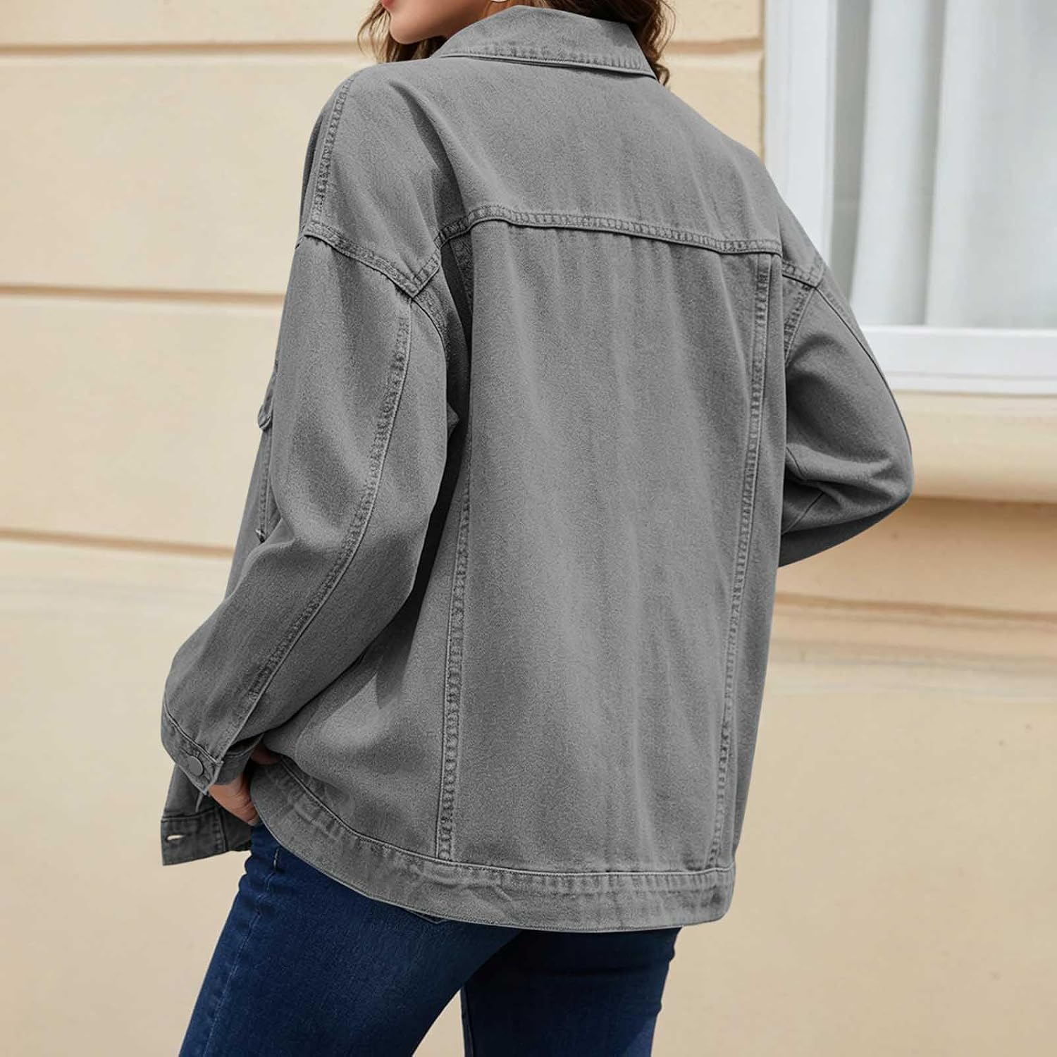 Women's Jacket Casual Long Sleeve Button Stretch Jean Jeackt | Soft washed fabric,Chest flap pockets side pockets,Drop shoulder loose oversized fit,Spring fall casual daily outerwear Women's Jacket Casual Long Sleeve Button Stretch Jean Jeackt | Soft washed fabric,Chest flap pockets side pockets,Drop shoulder loose oversized fit,Spring fall casual daily outerwear