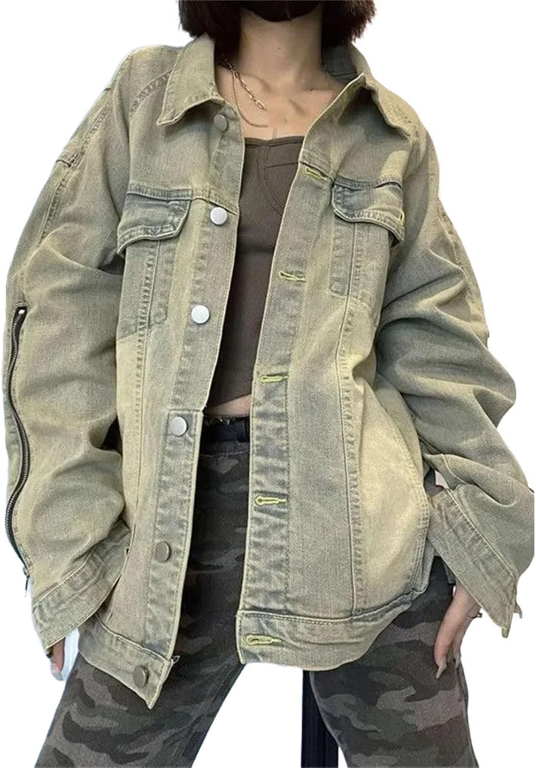 Womens Vintage Jacket Spring oversize Loose Jean Coat Top Street single-breasted Casual Outwear Womens Vintage Jacket Spring oversize Loose Jean Coat Top Street single-breasted Casual Outwear