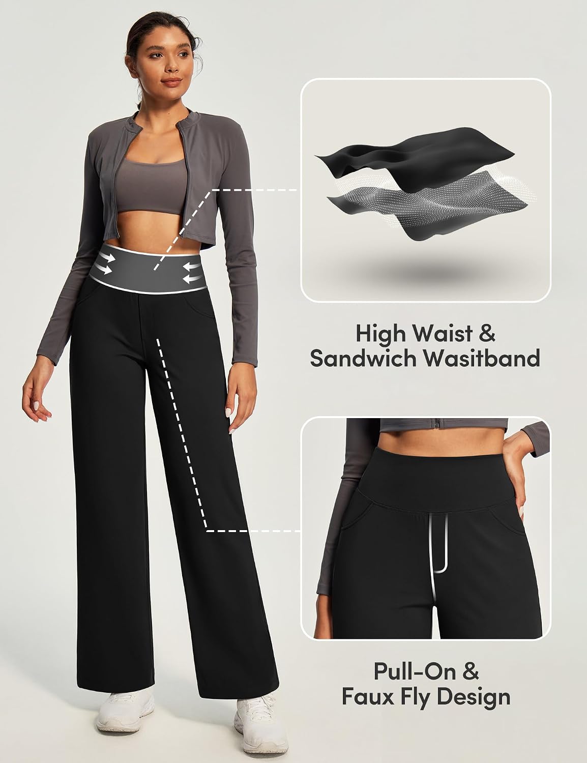 Yoga Pants Women Wide Leg Pants with Pockets High Waist Stretch Tummy Control Dress Casual Sweatpants