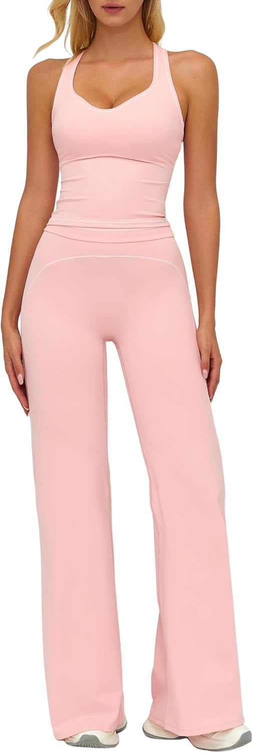 Women's Yoga Jogger Compression Contrast Tank Top Tummy Control Bell Bottom Flare Pants Leggings Running Outfits Women's Yoga Jogger Compression Contrast Tank Top Tummy Control Bell Bottom Flare Pants Leggings Running Outfits