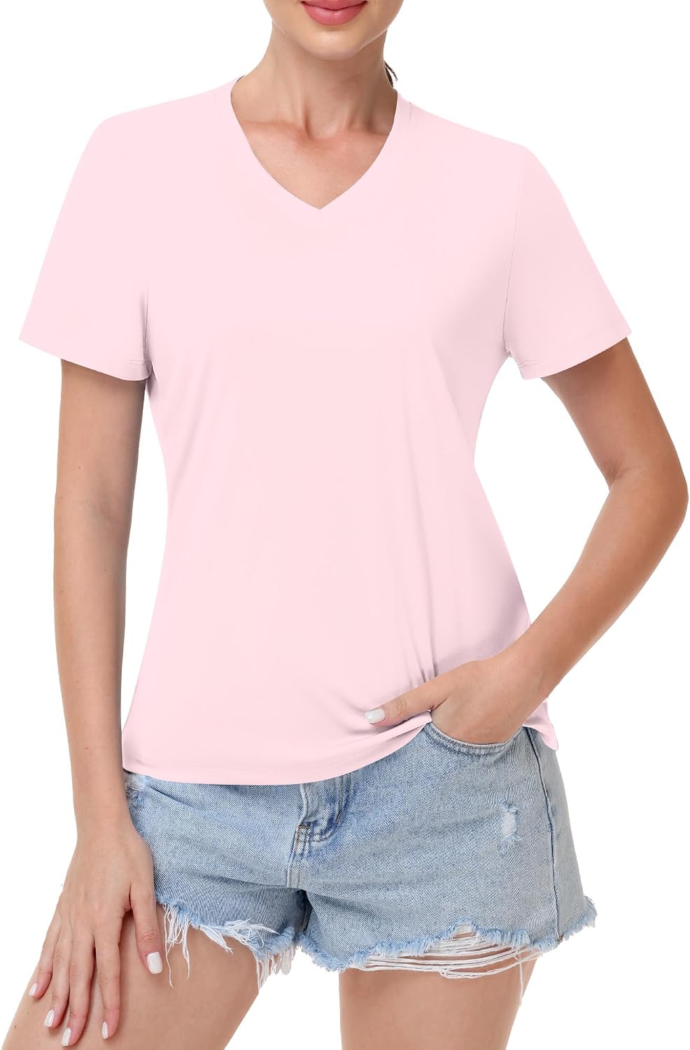 Womens Workout Tops Short Sleeve UPF 50+ Athletic Sun Shirts Quick Dry V Neck T-Shirt Moisture Wicking Gym Hiking Tee