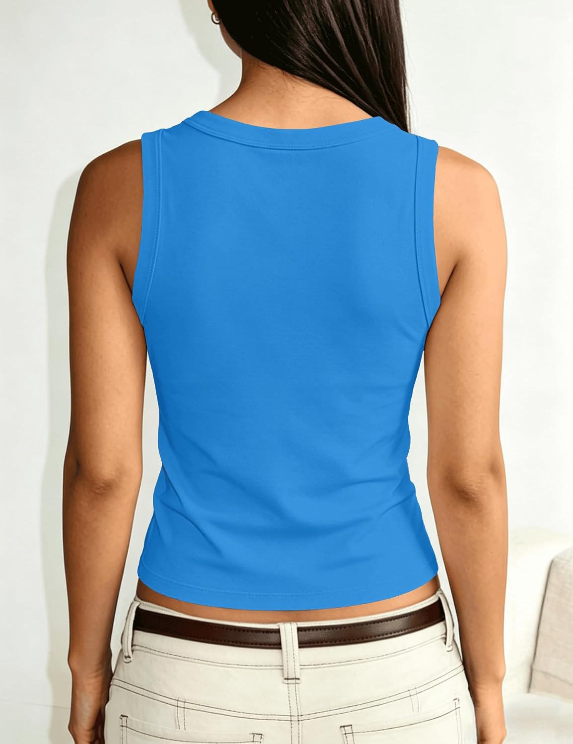 Women's V Neck Cropped Tank Tops Cotton Blend Summer Basic T-Shirts Slim Fit Cute Sleeveless Workout Top Women's V Neck Cropped Tank Tops Cotton Blend Summer Basic T-Shirts Slim Fit Cute Sleeveless Workout Top