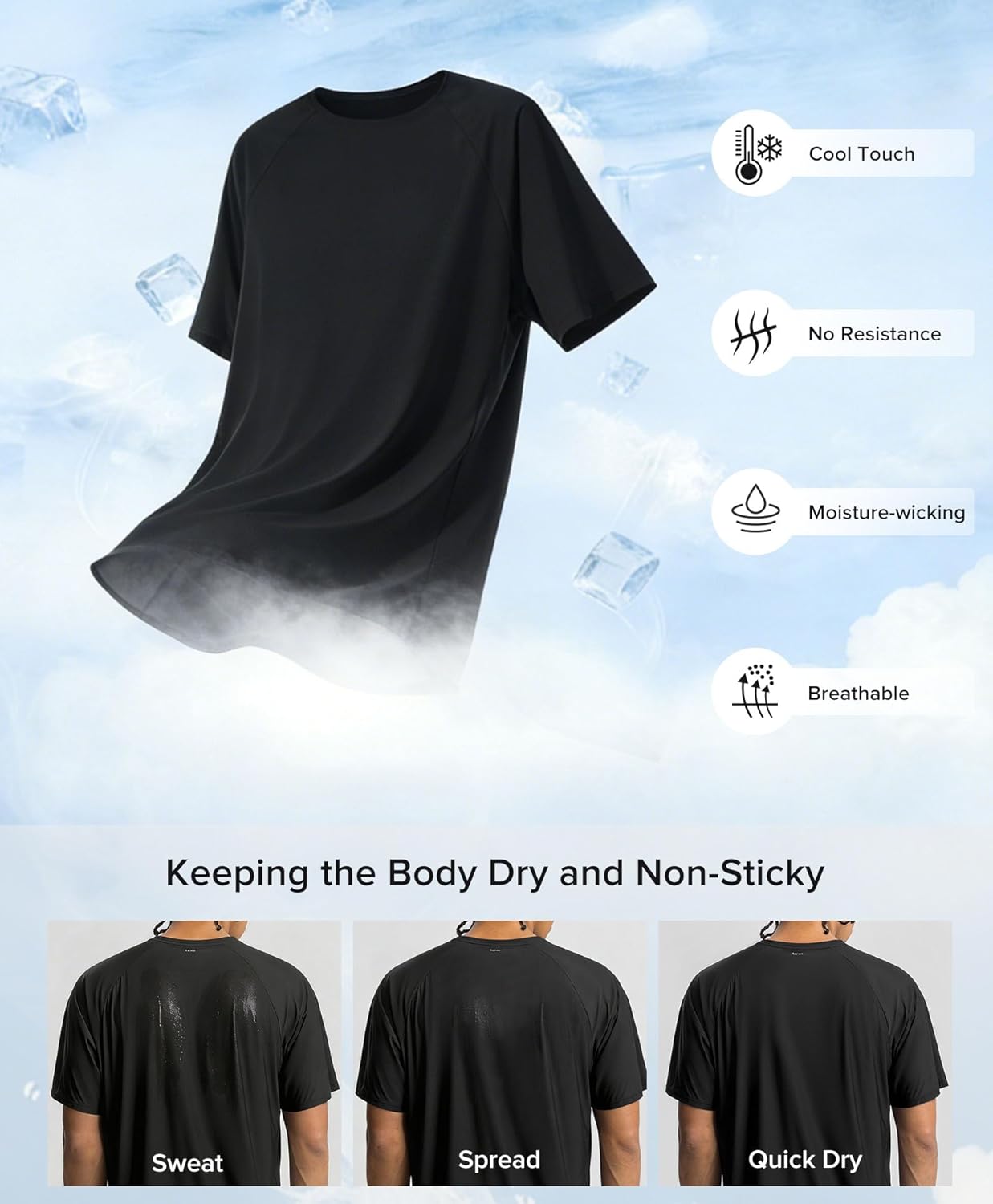 Men's Running Shirts Quick Dry Lightweight Breathable Cooling Short Sleeve T-Shirts Workout Athletic
