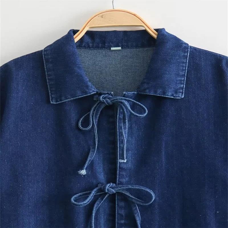 Women's Vintage Shirt Jacket Slim Fit Lace Up Long Sleeve Classic Oversized Jacket