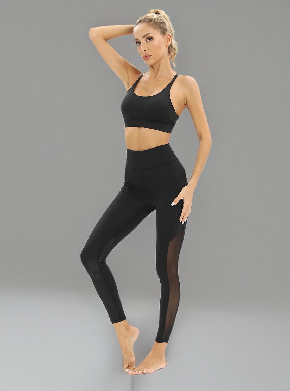 Women Mesh Workout Leggings with Side Pockets Tummy Control Workout Running Leggings High Waist Yoga Pants Women Mesh Workout Leggings with Side Pockets Tummy Control Workout Running Leggings High Waist Yoga Pants