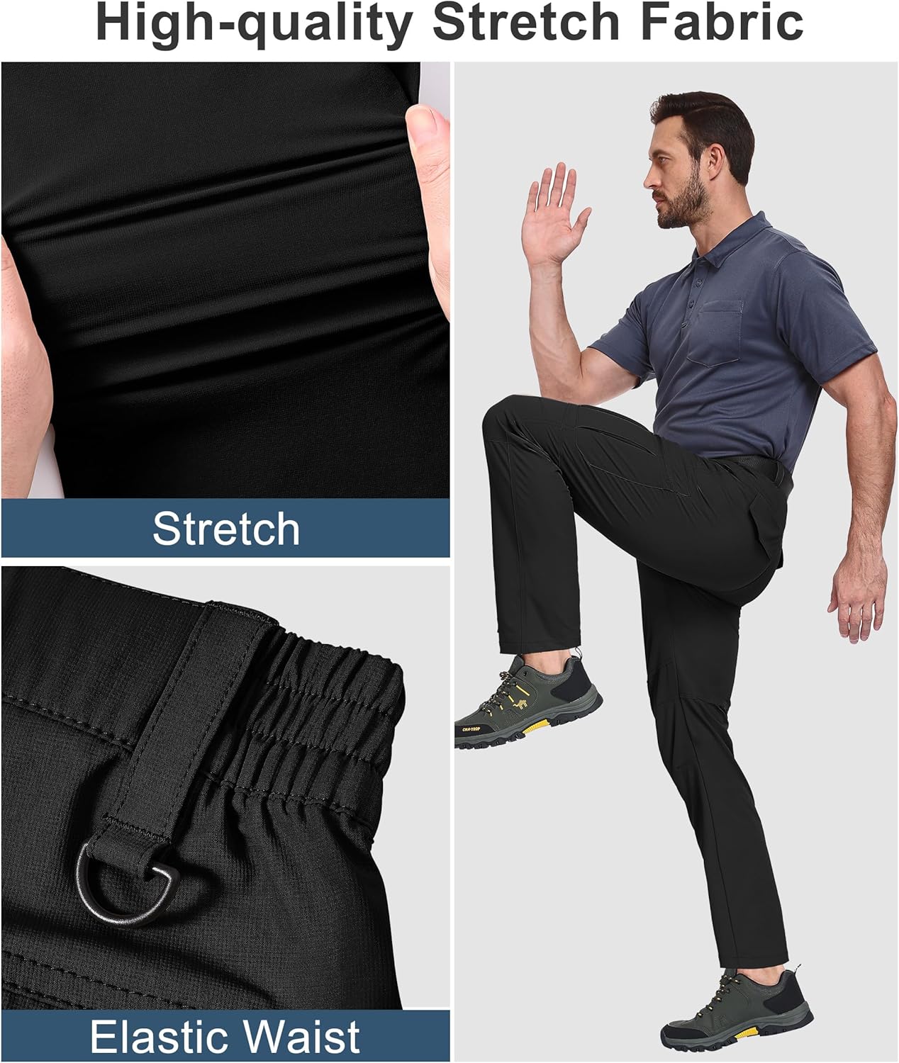 Mens Hiking Pants Waterproof Cargo Work Pants Lightweight Nylon Quick Dry Outdoor Travel Pants 6 Pockets
