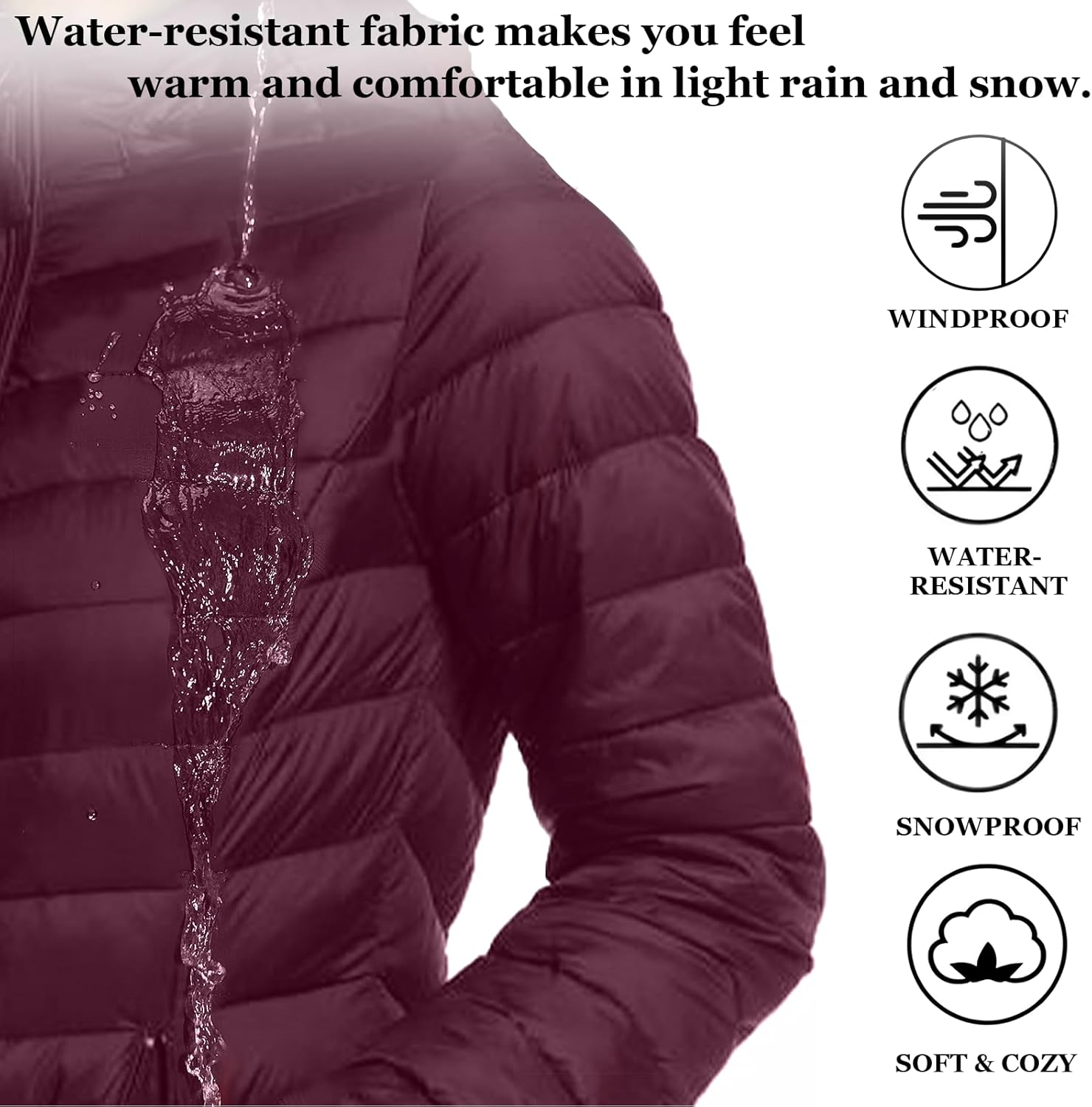 Women's Packable Winter Puffer Jacket Lightweight Hooded Puffer Coat Quilted Mid-Length Coat with Detachable Hood