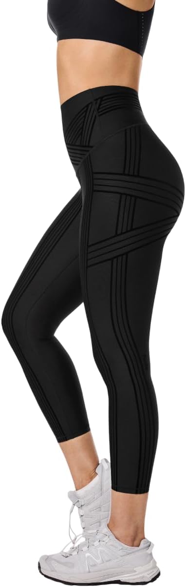 Powerband Resistance Leggings for Women 7 8 Length u2013Sculpting Compression with Built-in Bands Reversible Wear