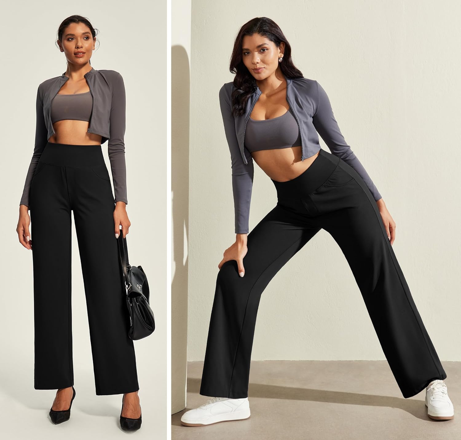 Yoga Pants Women Wide Leg Pants with Pockets High Waist Stretch Tummy Control Dress Casual Sweatpants