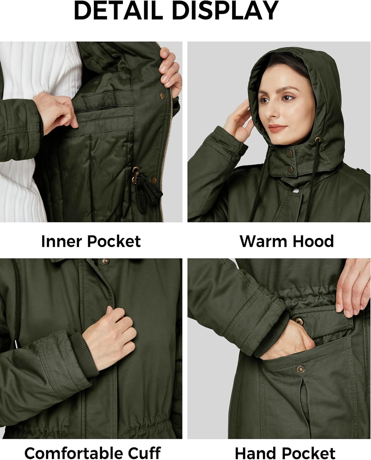 Women's Winter Thicken Cotton Coat Warm Parka Jacket with Hood Removable Hood Windproof Warm