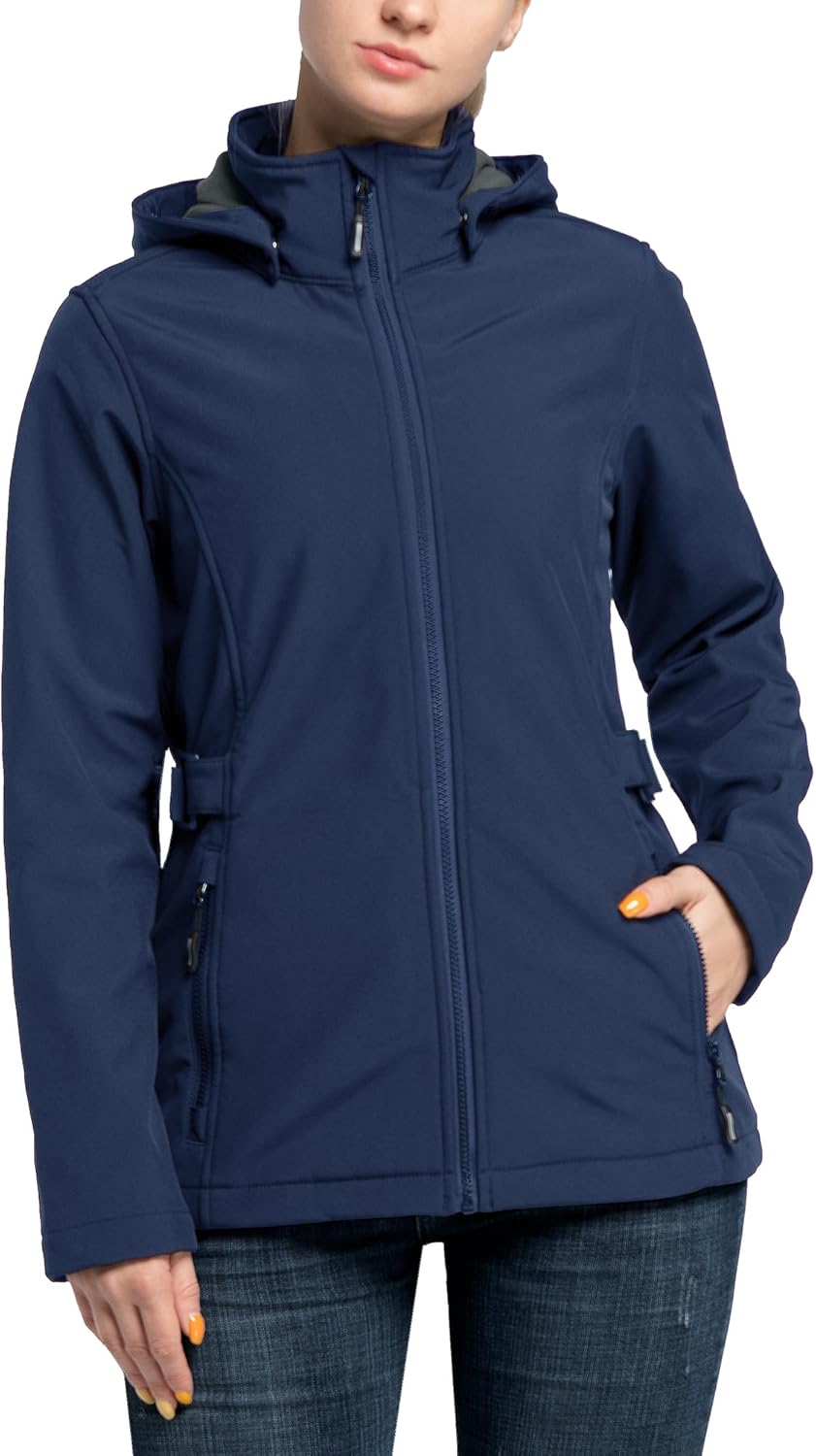 Women's Softshell Jacket with Removable Hood Insulated Windbreaker Waterproof Warm Fleece Lined Coat