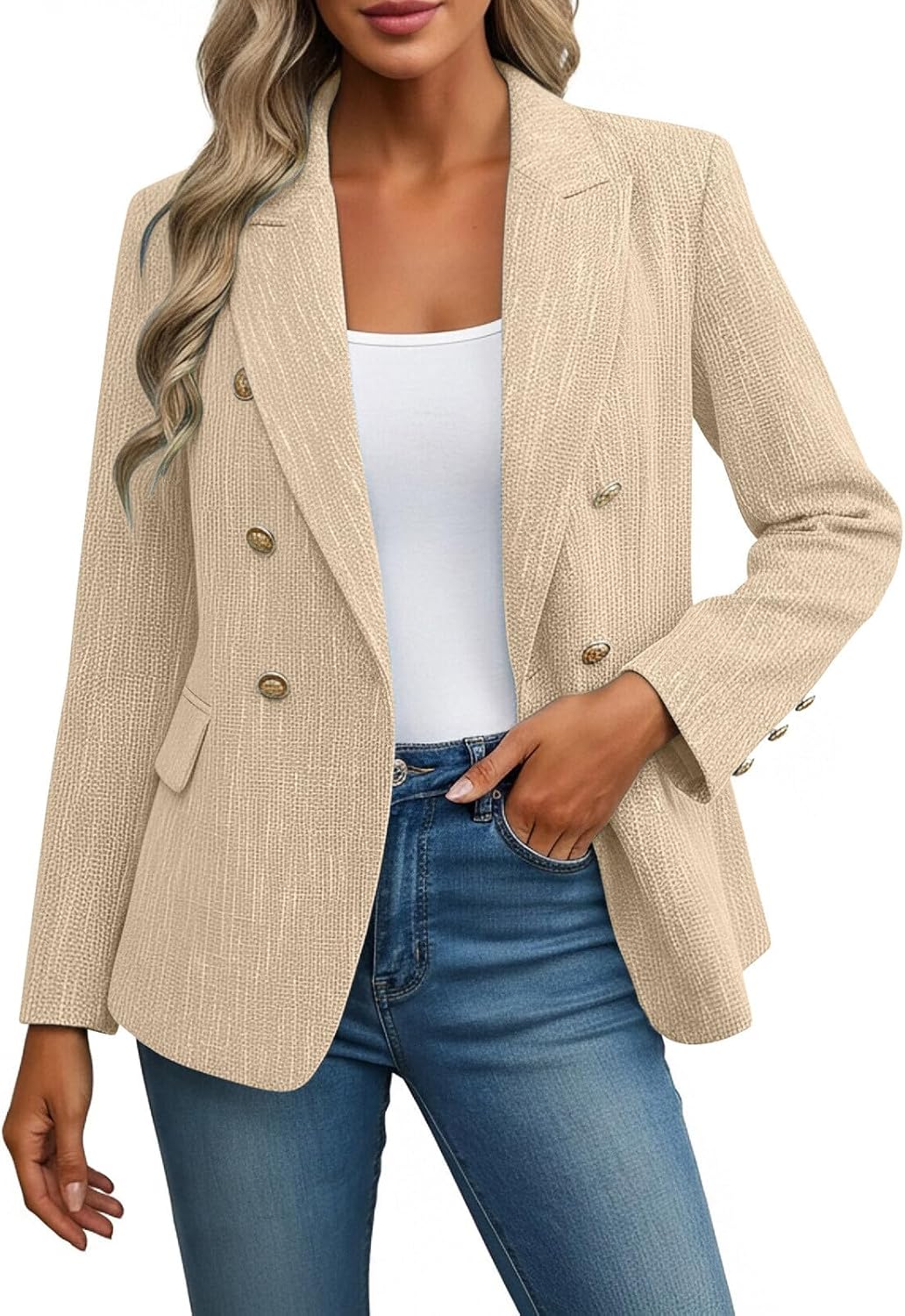 Women's Double Breasted Blazer Slim Fit Long Sleeve Open Front Jacket with Pockets Business Casual Work Suit Women's Double Breasted Blazer Slim Fit Long Sleeve Open Front Jacket with Pockets Business Casual Work Suit
