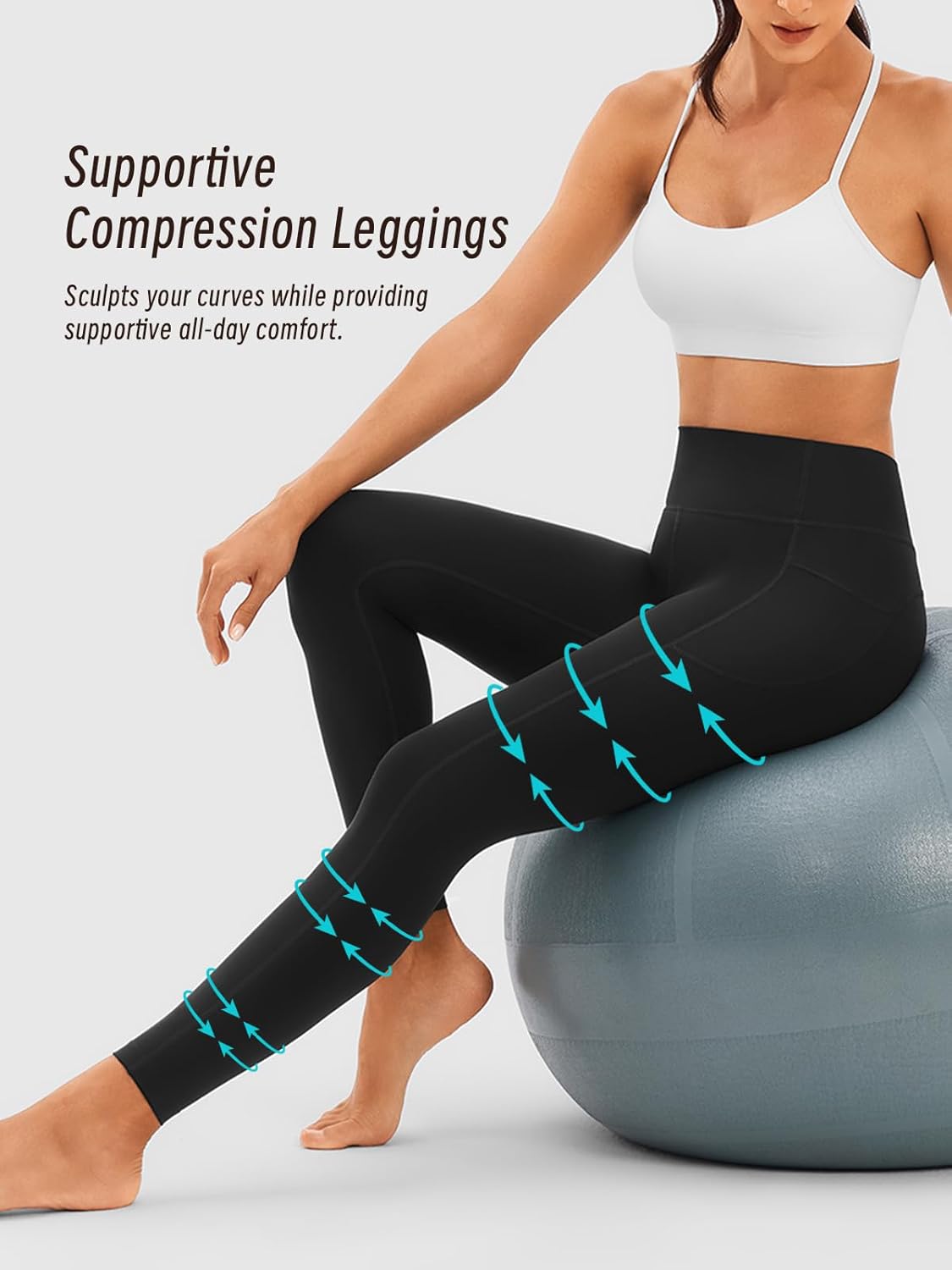 Compression Leggings with Pocket for Women-High Waist Tummy Control Workout Running Yoga Pants Sculpting GYM Fitness
