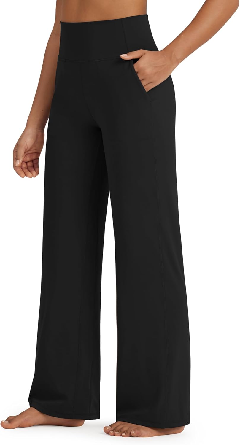 High Stretch Yoga Pants Women Soft High Waisted Casual Wide Leg Pants with Pockets