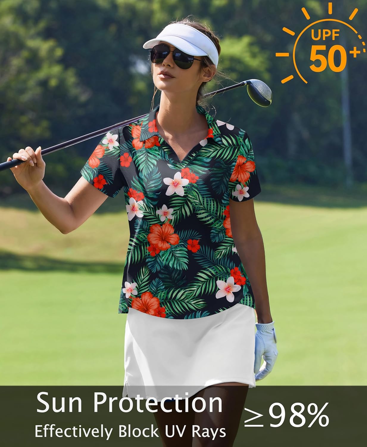 Womens Golf Shirt Short Sleeve Polo Shirts UPF 50+ Tennis Top V-Neck Workout Tops Collared Activewear T-Shirts