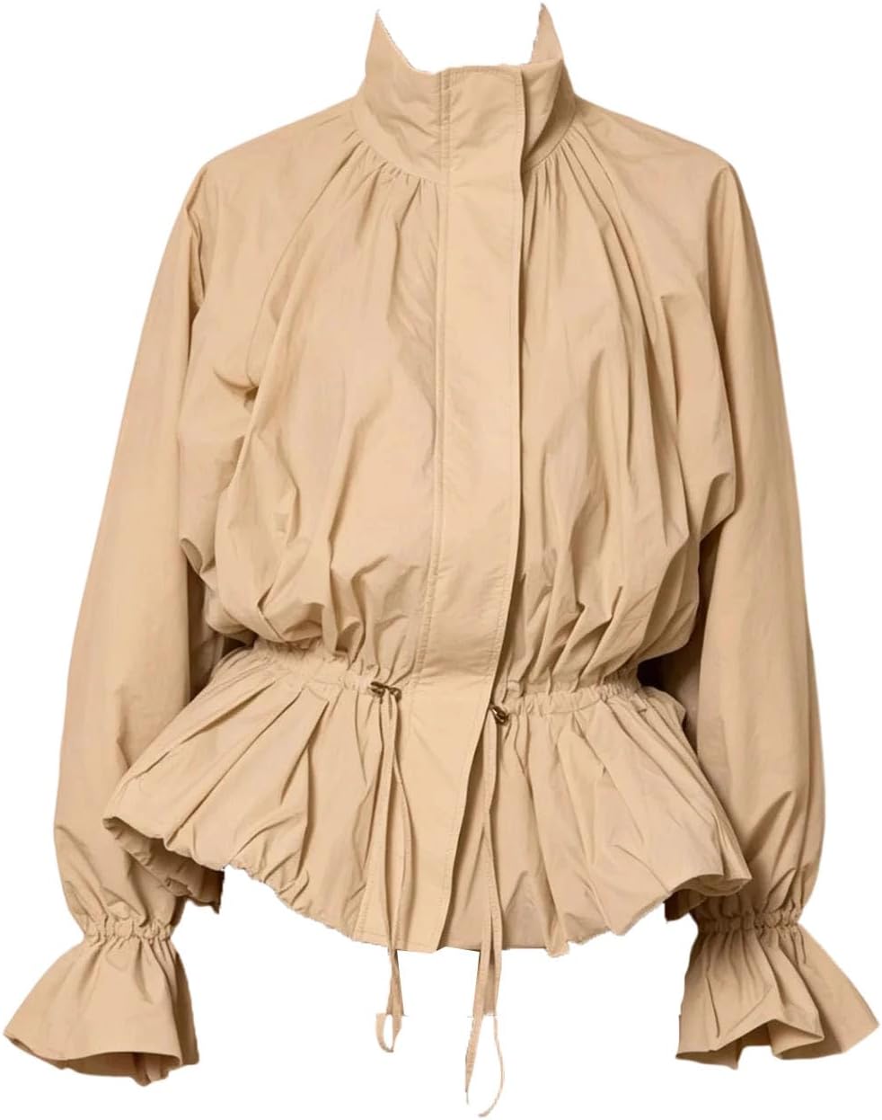Womens Lightweight Jacket Stand Collar Drawstring Waist Casual Outerwear Womens Lightweight Jacket Stand Collar Drawstring Waist Casual Outerwear