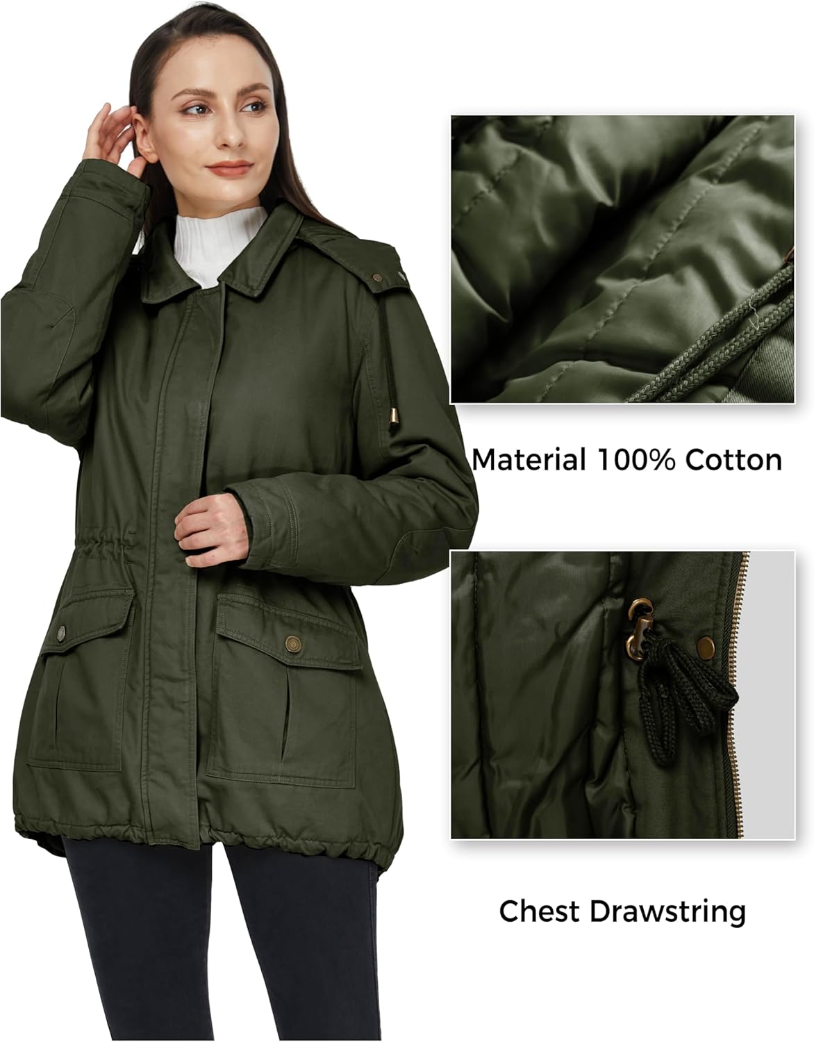 Women's Winter Thicken Cotton Coat Warm Parka Jacket with Hood Removable Hood Windproof Warm