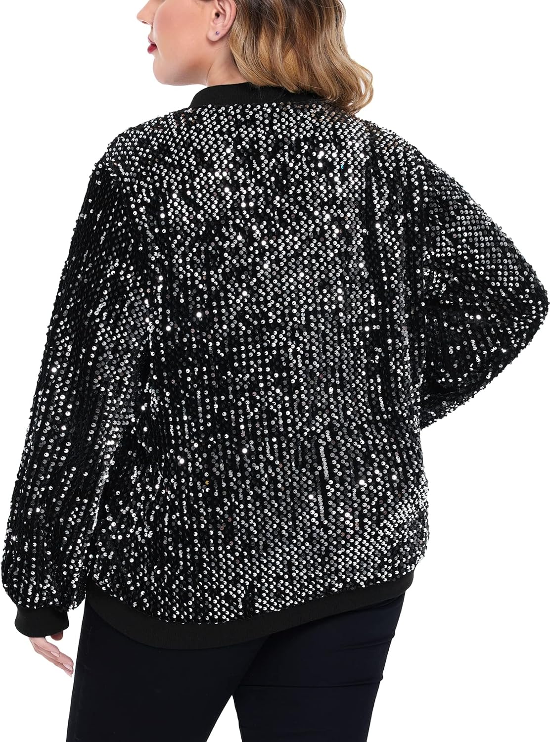 Womens Sequin Jacket Sparkle Long Sleeve Jackets Front Zip Loose Casual Blazer Bomber Jacket with Pockets Womens Sequin Jacket Sparkle Long Sleeve Jackets Front Zip Loose Casual Blazer Bomber Jacket with Pockets