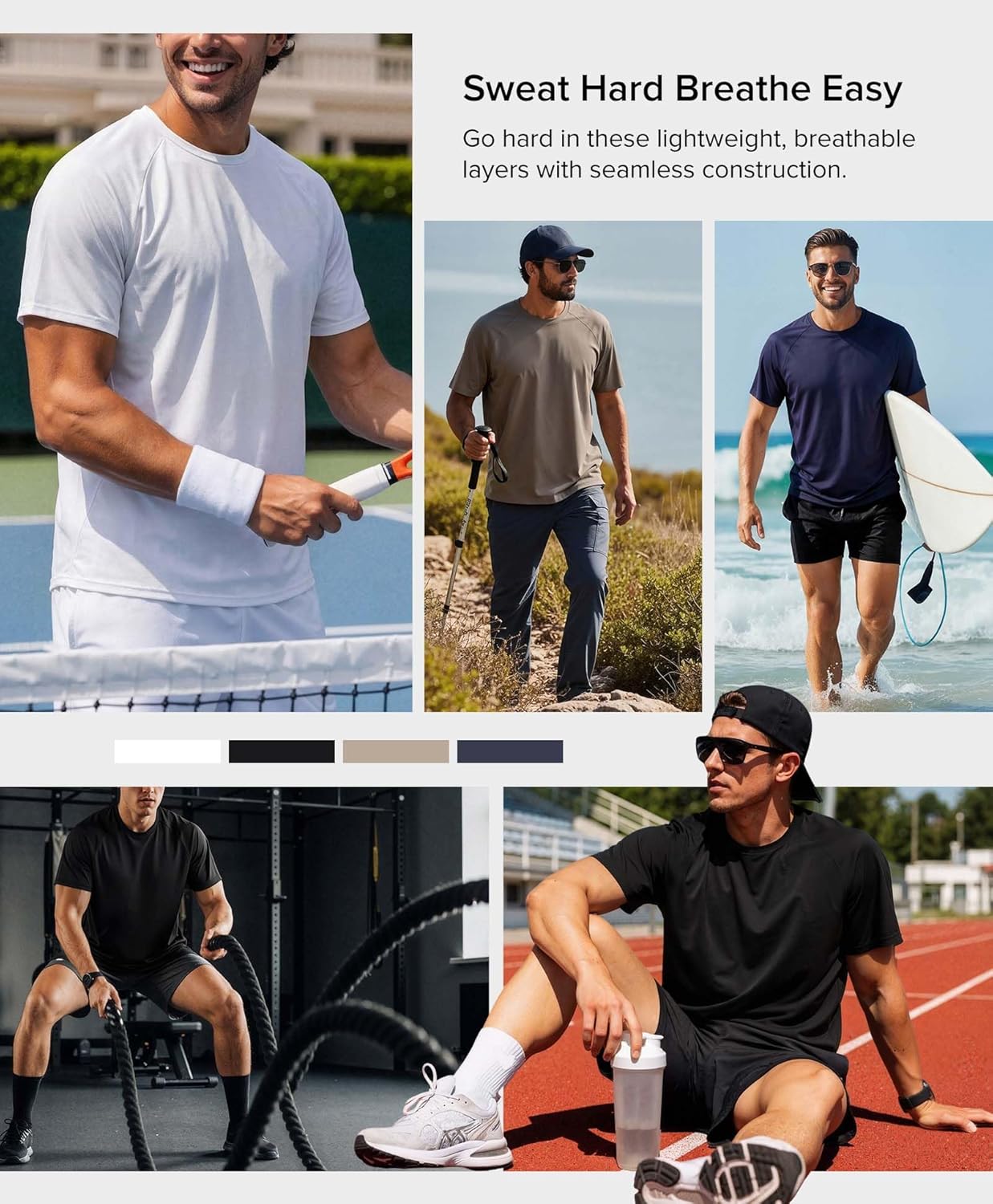 Men's Running Shirts Quick Dry Lightweight Breathable Cooling Short Sleeve T-Shirts Workout Athletic