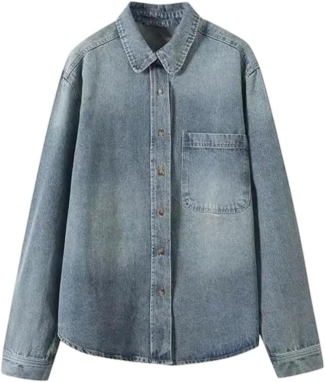 Womens Washed Shirt Jacket Button Up Long Sleeve Layering Top Casual Everyday Style Womens Washed Shirt Jacket Button Up Long Sleeve Layering Top Casual Everyday Style