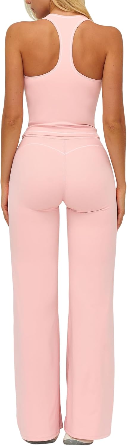 Women's Yoga Jogger Compression Contrast Tank Top Tummy Control Bell Bottom Flare Pants Leggings Running Outfits Women's Yoga Jogger Compression Contrast Tank Top Tummy Control Bell Bottom Flare Pants Leggings Running Outfits