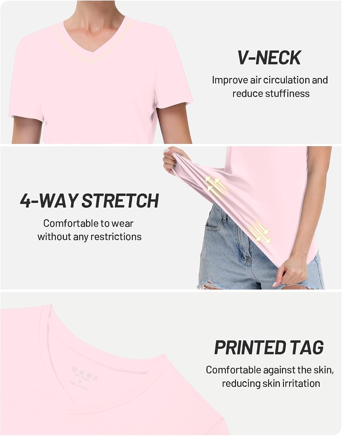 Womens Workout Tops Short Sleeve UPF 50+ Athletic Sun Shirts Quick Dry V Neck T-Shirt Moisture Wicking Gym Hiking Tee
