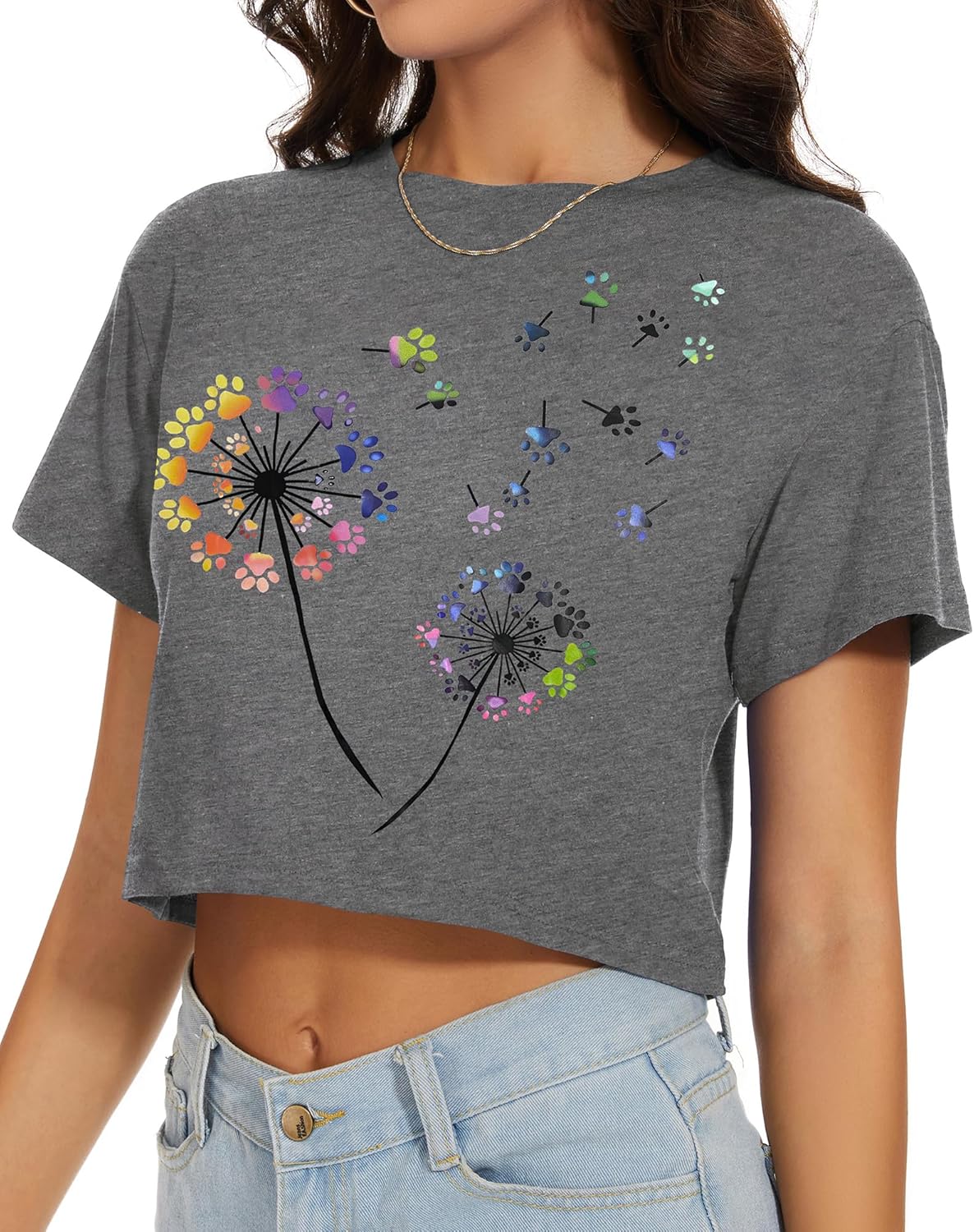 Womens Summer Crop Tops Short Sleeve Round Neck T-Shirts Loose Fit Casual Blouse Womens Summer Crop Tops Short Sleeve Round Neck T-Shirts Loose Fit Casual Blouse