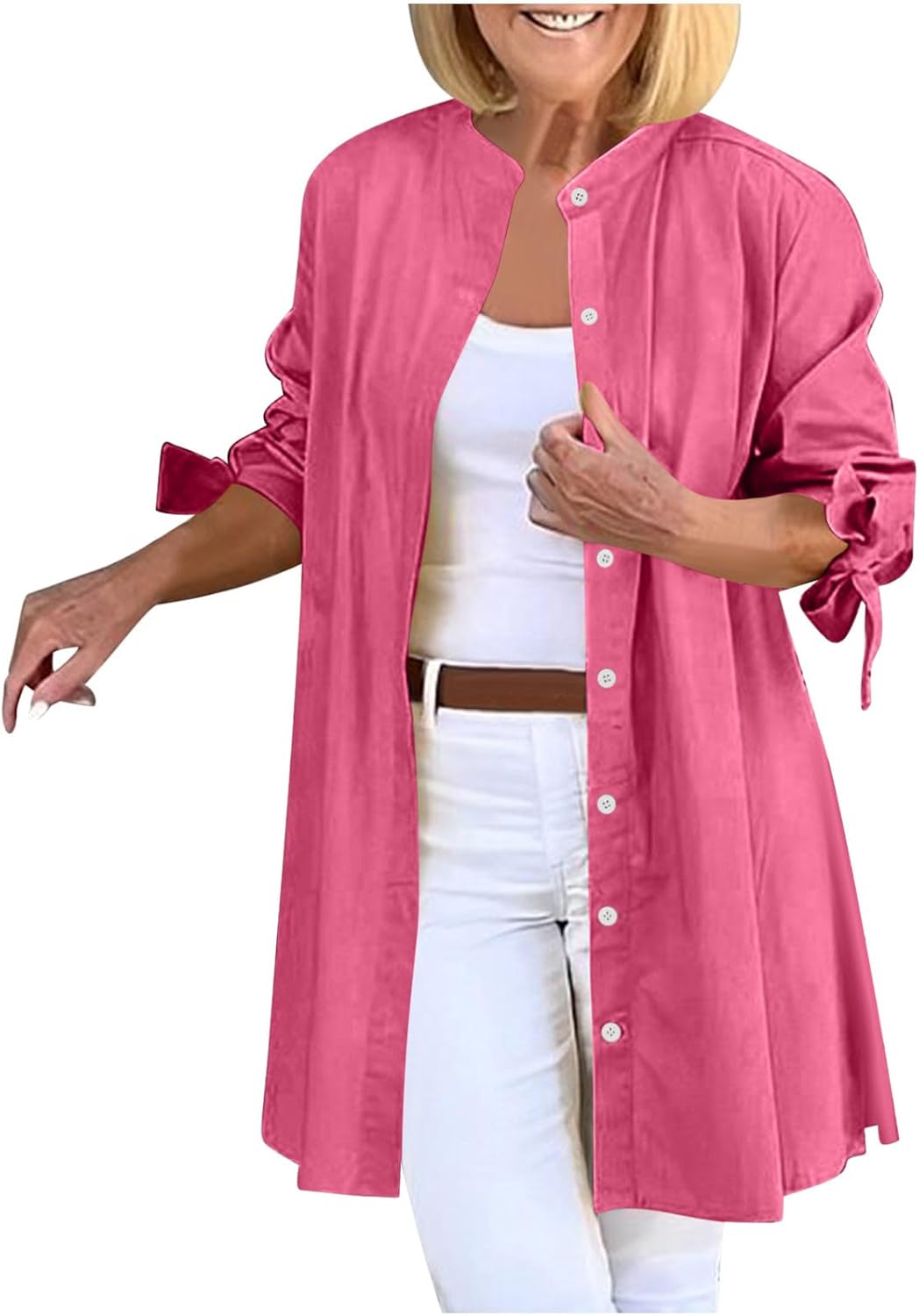 Fall Cotton Linen Long Shirt Jacket Women Casual Long Sleeve Button Down Jacket Crewneck Cardigan Tops Fall Cotton Linen Long Shirt Jacket Women Casual Long Sleeve Button Down Jacket Crewneck Cardigan Tops