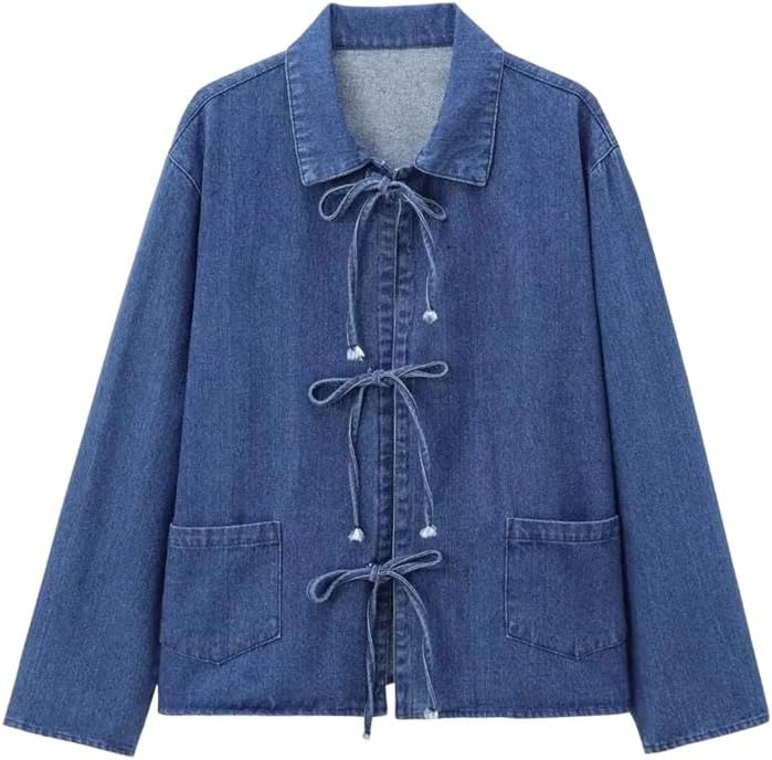 Women's Vintage Shirt Jacket Slim Fit Lace Up Long Sleeve Classic Oversized Jacket Women's Vintage Shirt Jacket Slim Fit Lace Up Long Sleeve Classic Oversized Jacket