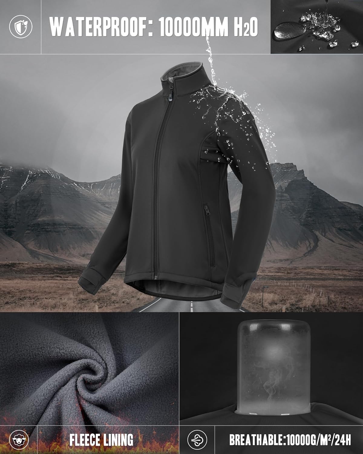 Women's Waterproof Fleece Running Jacket Zip Up Athletic Winter Cold Weather Workout Cycling Track Jackets