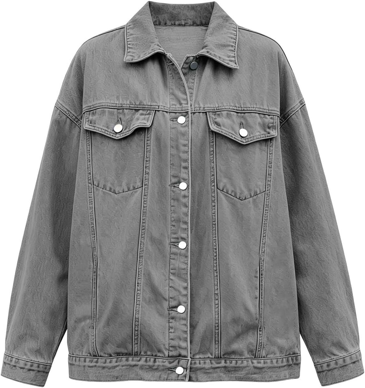 Women's Jacket Casual Long Sleeve Button Stretch Jean Jeackt | Soft washed fabric,Chest flap pockets side pockets,Drop shoulder loose oversized fit,Spring fall casual daily outerwear Women's Jacket Casual Long Sleeve Button Stretch Jean Jeackt | Soft washed fabric,Chest flap pockets side pockets,Drop shoulder loose oversized fit,Spring fall casual daily outerwear