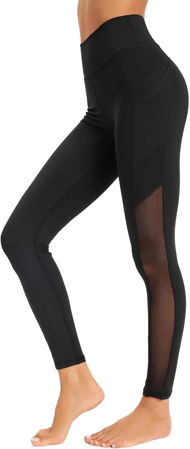 Women Mesh Workout Leggings with Side Pockets Tummy Control Workout Running Leggings High Waist Yoga Pants Women Mesh Workout Leggings with Side Pockets Tummy Control Workout Running Leggings High Waist Yoga Pants