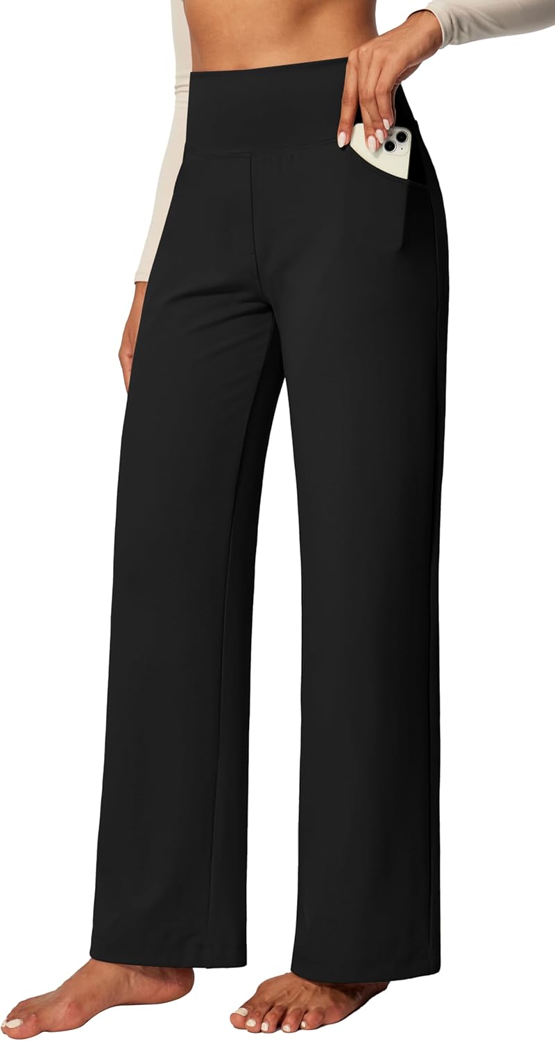 Yoga Pants Women Wide Leg Pants with Pockets High Waist Stretch Tummy Control Dress Casual Sweatpants