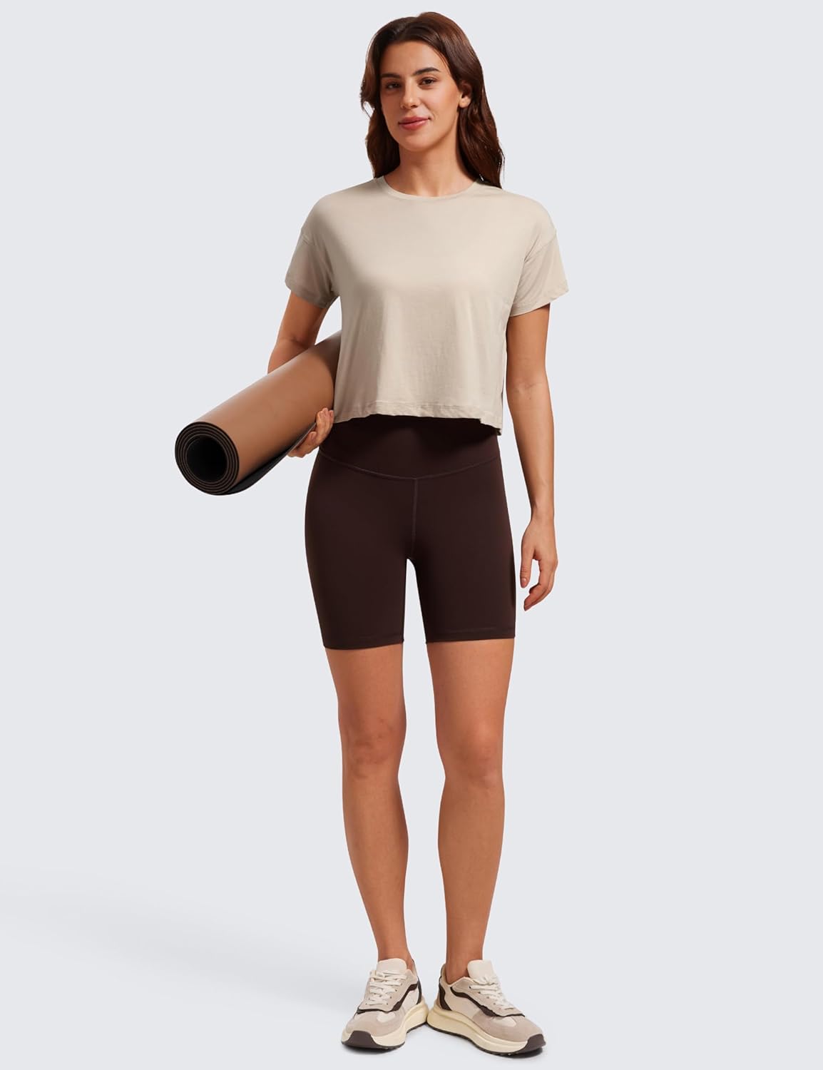Pima Cotton Relaxed Crop T-Shirts for Women-Workout Athletic Gym Casual Short Sleeve Shirts Loose Crewneck Tops