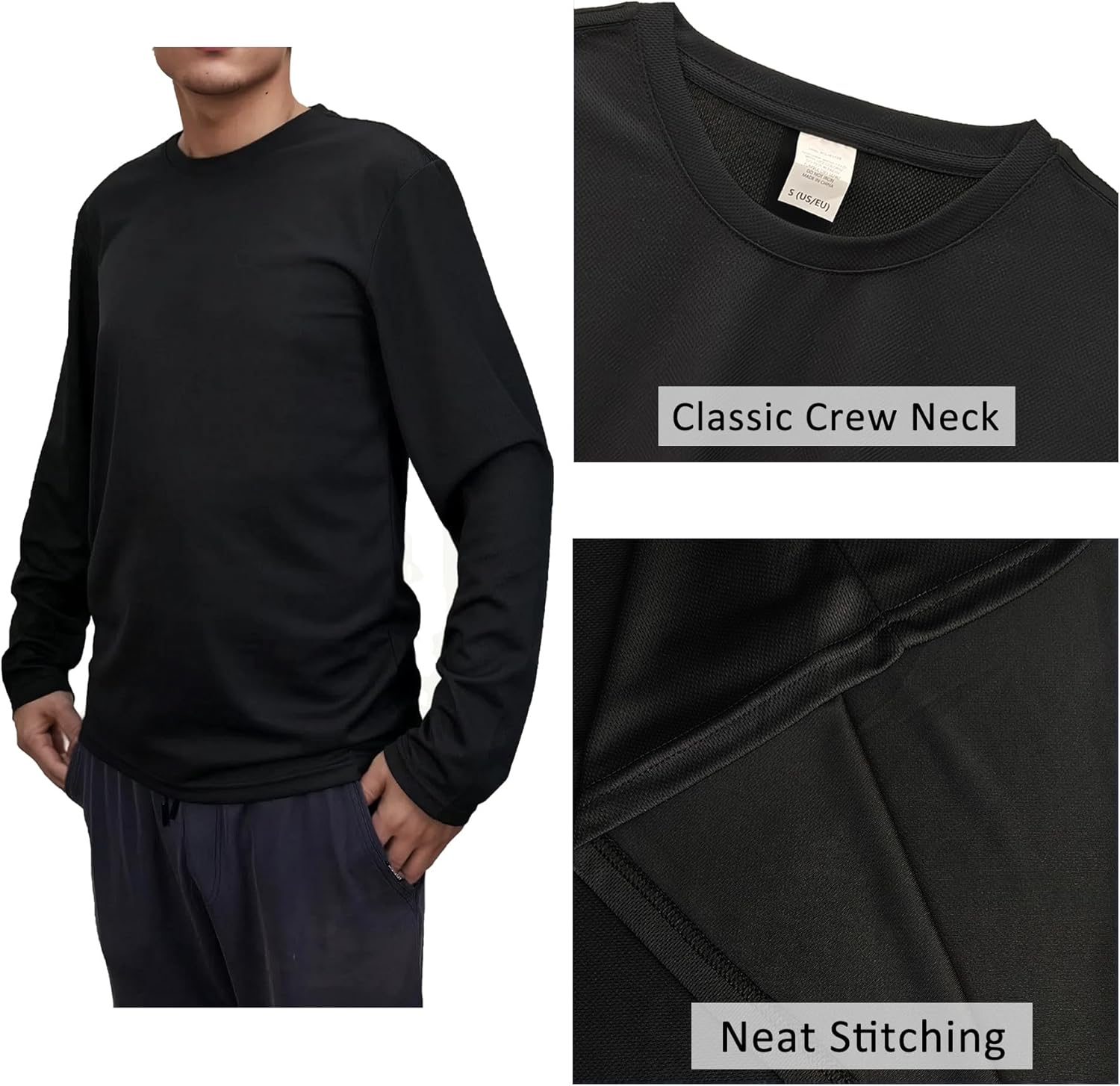 Mens Long Sleeve Quick Dry Workout Athletic T Shirt Running Moisture Wicking Classic Tee Shirts